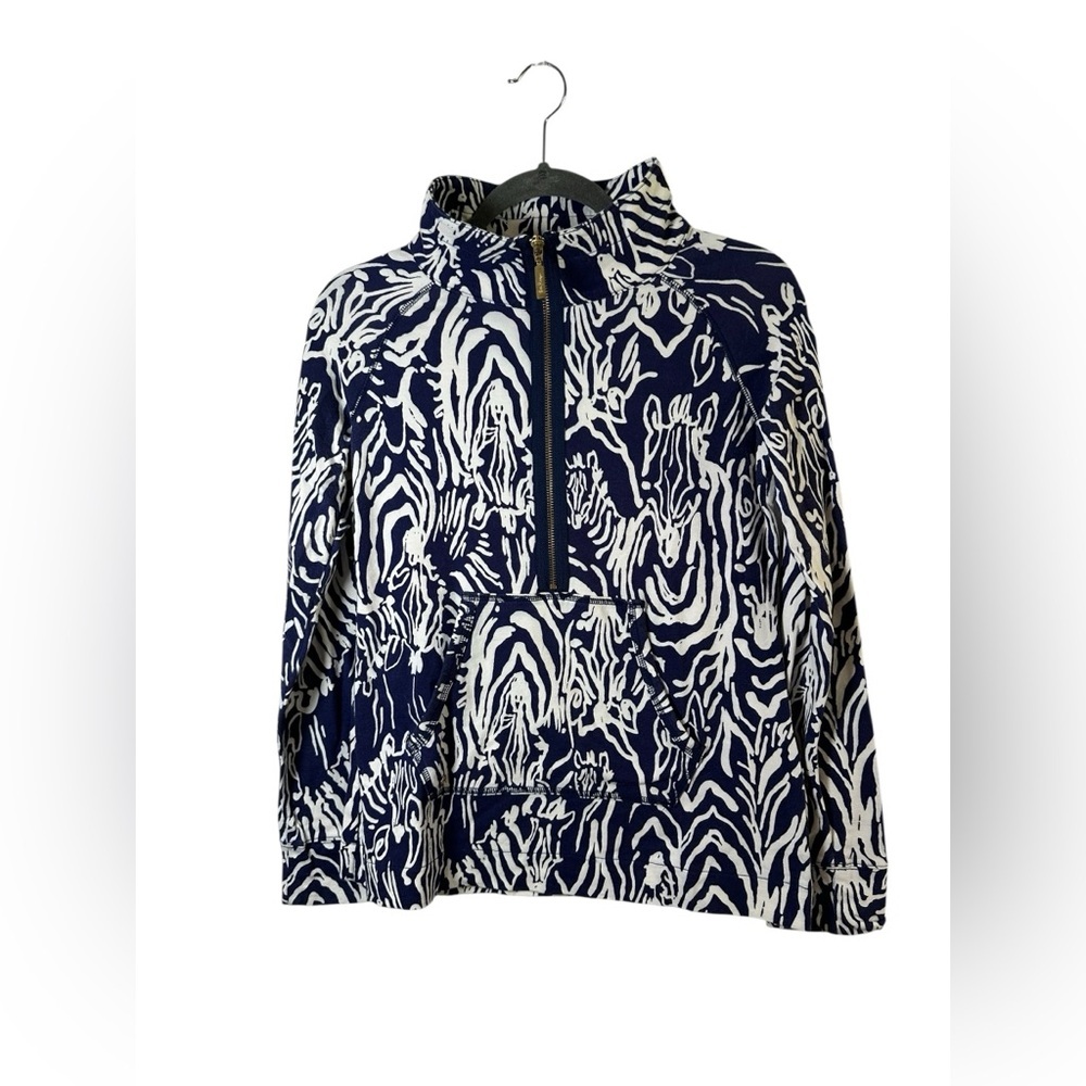 Lilly Pulitzer Skipper Popover Navy Blue White Zebra Print XS - Picture 2 of 12